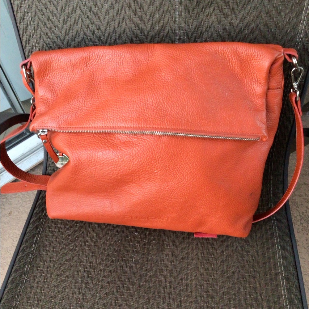 Pulicati Italy Orange Leather Hobo Shoulder Bag - Picture 3 of 6